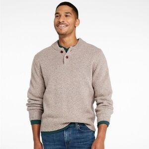 LL Bean Classic Ragg Lambs Wool Henley Pullover Sweater Mens Size XXL Tan
